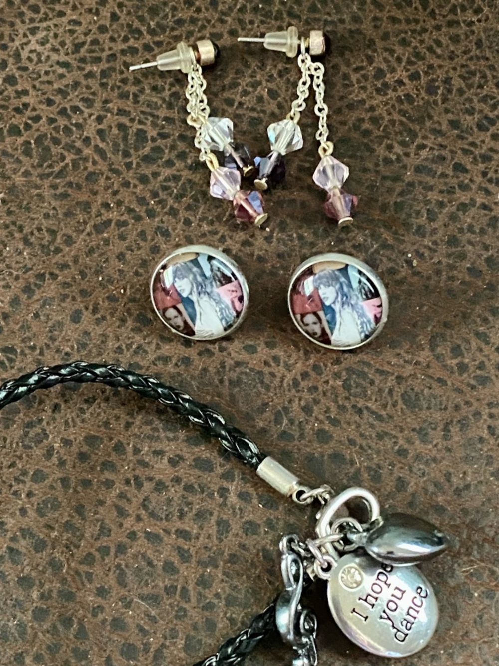 Taylor Swift “Eras Tour” Earrings &I Hope You Dance Black Braided Charm Bracelet